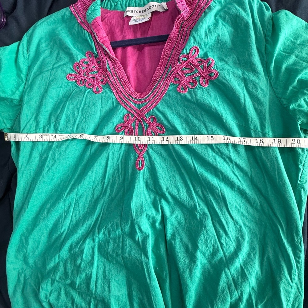 Teal and Pink Tunic Gretchen Scott 20” pit to pit 100% cotton - Picture 5 of 5